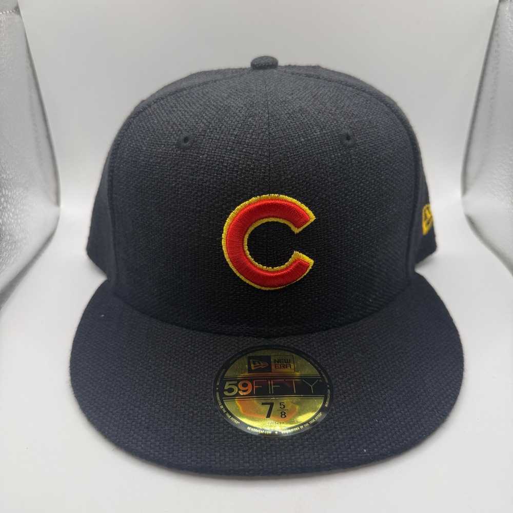 New Era 59FIFTY Chicago Cubs‎ MLB Black Hemp Fitted Hat 7 5/8 Green Bottom Cap